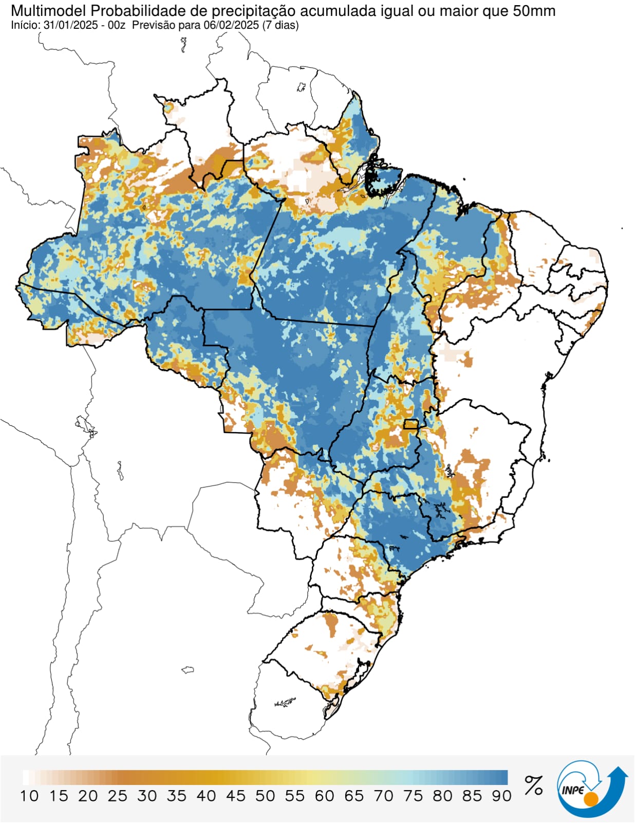 Multimodelo do INPE para eventos extremos de chuva para 7 dias